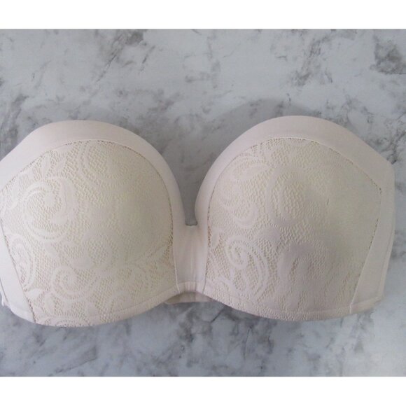 Delimira Bra 36D Cream Lace Strapless Push Up Wireless Wire Free - Picture 1 of 7
